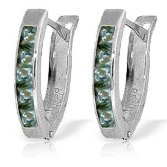 1.3 CTW 14K Solid White Gold Huggie Earrings Green Natural Sapphire