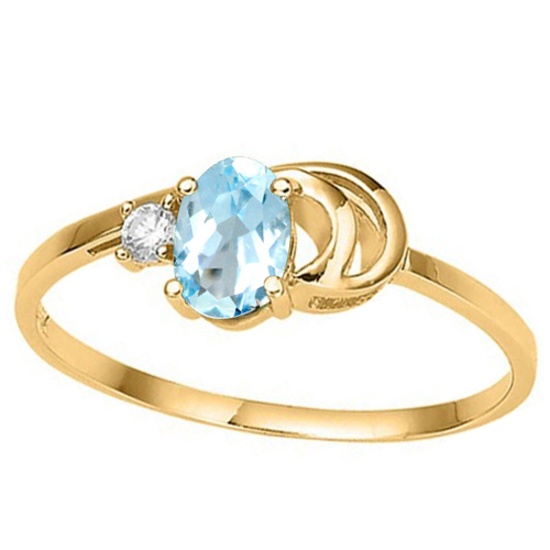 0.5 CT SKY BLUE TOPAZ AND ACCENT DIAMOND 0.01 CT 10KT SOLID YELLOW GOLD RING