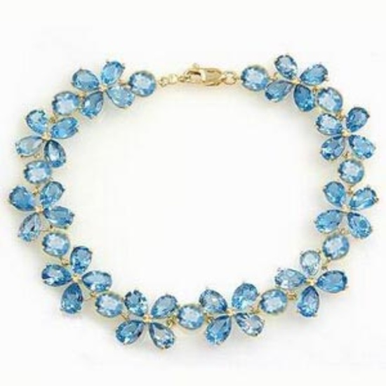 20.7 CTW 14K Solid White Gold Bracelets Natural Blue Topaz