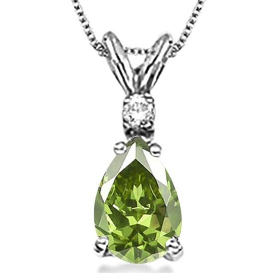 0.7 CARAT PERIDOT & 0.01 CTW DIAMOND 14KT SOLID WHITE GOLD PENDANT