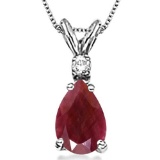 1.0 CARAT RUBY & 0.01 CTW DIAMOND 14KT SOLID WHITE GOLD PENDANT