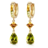 5.15 CTW 14K Solid Gold Huggie Earrings Dangling Peridot Citrine