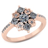 Certified .80 CTW Round and Princess Cut Diamond 14K Rose Gold Ring