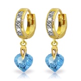 1.77 Carat 14K Solid Gold Monaco Blue Topaz Diamond Earrings