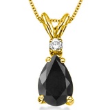 0.85 CARAT MIDNIGHT BLACK SAPPHIRE & 0.01 CTW DIAMOND 14KT SOLID YELLOW GOLD PENDANT