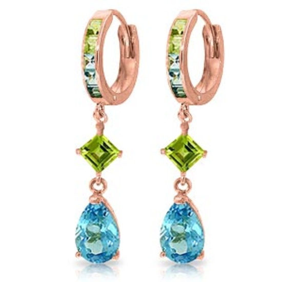 5.37 CTW 14K Solid Rose Gold Huggie Earrings Peridot Blue Topaz