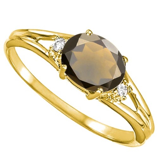 0.43 CARAT SMOKEY QUARTZ & 0.02 CTW DIAMOND 10KT SOLID YELLOW GOLD RING