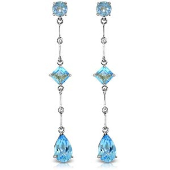 14K Solid White Gold Chandelier Earrings withDiamond & Blue Topaz