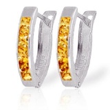 0.7 CTW 14K Solid White Gold Oval Huggie Earrings Citrine