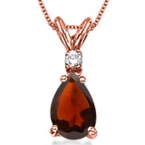 0.85 CARAT GARNET & 0.01 CTW DIAMOND 14KT SOLID RED GOLD PENDANT