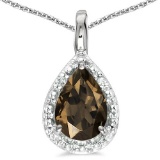 0.4 CARAT SMOKEY QUARTZ & CZ 14KT SOLID WHITE GOLD PENDANT