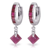 3.7 Carat 14K Solid White Gold Hoop Earrings Dangling Ruby