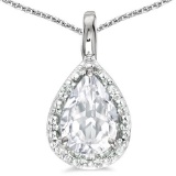 0.46 CARAT WHITE TOPAZ & CZ 14KT SOLID WHITE GOLD PENDANT