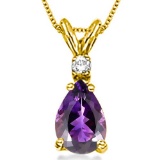 0.6 CARAT AMETHYST & 0.01 CTW DIAMOND 14KT SOLID YELLOW GOLD PENDANT