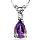 0.6 CARAT AMETHYST & 0.01 CTW DIAMOND 14KT SOLID WHITE GOLD PENDANT