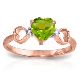 0.96 CTW 14K Solid Rose Gold Tri Heart Peridot Diamond Ring