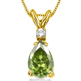 0.7 CARAT PERIDOT & 0.01 CTW DIAMOND 14KT SOLID YELLOW GOLD PENDANT