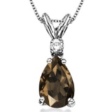 0.72 CARAT SMOKEY QUARTZ & 0.01 CTW DIAMOND 14KT SOLID WHITE GOLD PENDANT