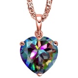 0.79 CARAT OCEAN BLUE MYSTICS QUARTZ 10K SOLID RED GOLD HEART SHAPE PENDANT