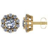 Certified 1.90 CTW Round Diamond 14K Yellow Gold Earring