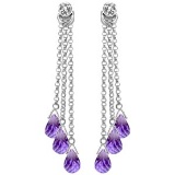 14K Solid White Gold Chandelier Earrings withDiamonds & Amethysts