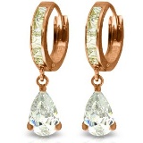 14K Solid Rose Gold Dangling Cubic Zirconia Hoop Earrings