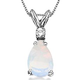 0.4 CARAT OPAL & 0.01 CTW DIAMOND 14KT SOLID WHITE GOLD PENDANT