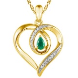 0.4 CARAT EMERALD & CZ 14KT SOLID YELLOW GOLD PENDANT