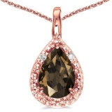 0.35 CARAT SMOKEY QUARTZ & 0.01 CTW DIAMOND 14KT SOLID RED GOLD PENDANT