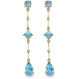 6.06 Carat 14K Solid Gold Chandelier Earrings Diamond Blue Topaz