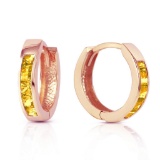 0.7 CTW 14K Solid Rose Gold Hoop Huggie Earrings Citrine