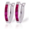 1.3 Carat 14K Solid White Gold Oval Huggie Earrings Ruby