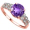 1.9 CTW GENUINE AMETHYST & GENUINE DIAMOND (12 PCS) 10KT SOLID RED GOLD RING