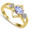 0.7 CTW GENUINE TANZANITE & GENUINE DIAMOND (8 PCS) 10KT SOLID YELLOW GOLD RING