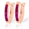 1.3 Carat 14K Solid Rose Gold Oval Huggie Earrings Ruby