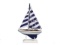 Wooden Blue Striped Pacific Sailer Model Sailboat Decoration 9in.