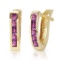 0.85 CTW 14K Solid Gold Oval Huggie Earrings Purple Amethyst