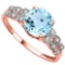 2.37 CTW GENUINE SKY BLUE TOPAZ & GENUINE DIAMOND (12 PCS) 10KT SOLID RED GOLD RING