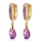 3.3 CTW 14K Solid Gold Huggie Earrings Dangling Amethyst