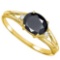 0.58 CARAT MIDNIGHT BLACK SAPPHIRE & 0.02 CTW DIAMOND 10KT SOLID YELLOW GOLD RING