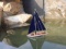 Wooden It Floats 12in. - Blue Floating Sailboat Model with Blue Sails