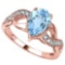 2.29 CTW GENUINE SKY BLUE TOPAZ & GENUINE DIAMOND (12 PCS) 10KT SOLID RED GOLD RING