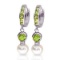 4.3 Carat 14K Solid White Gold Huggie Earrings pearl Peridot