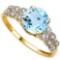 2.37 CTW GENUINE SKY BLUE TOPAZ & GENUINE DIAMOND (12 PCS) 10KT SOLID YELLOW GOLD RING