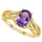 0.8 CARAT AMETHYST & 0.04 CTW DIAMOND 14KT SOLID YELLOW GOLD RING