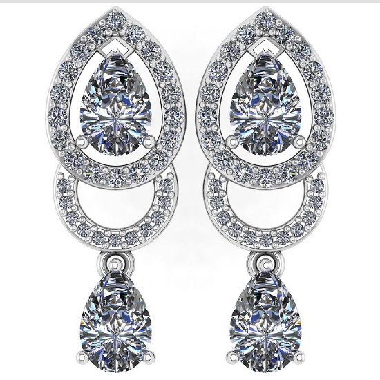 1.34 Ctw Diamond 14k White Gold Halo Dangling Earrings