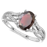 0.85 CARAT GARNET & 0.04 CTW DIAMOND 14KT SOLID WHITE GOLD RING