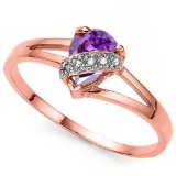 0.55 CTW GENUINE AMETHYST & GENUINE DIAMOND (6 PCS) 10KT SOLID RED GOLD RING-