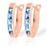 1.2 Carat 14K Solid Rose Gold Oval Huggie Earrings Blue Topaz