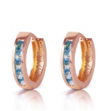 1.2 CTW 14K Solid Rose Gold Hoop Huggie Earrings Blue Topaz